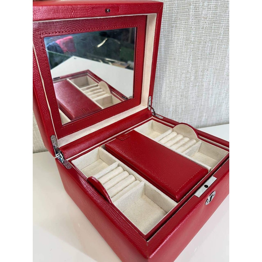Red Pebbled Leather Jewelry Box Organizer with Removable Travel Case - 017 (144)